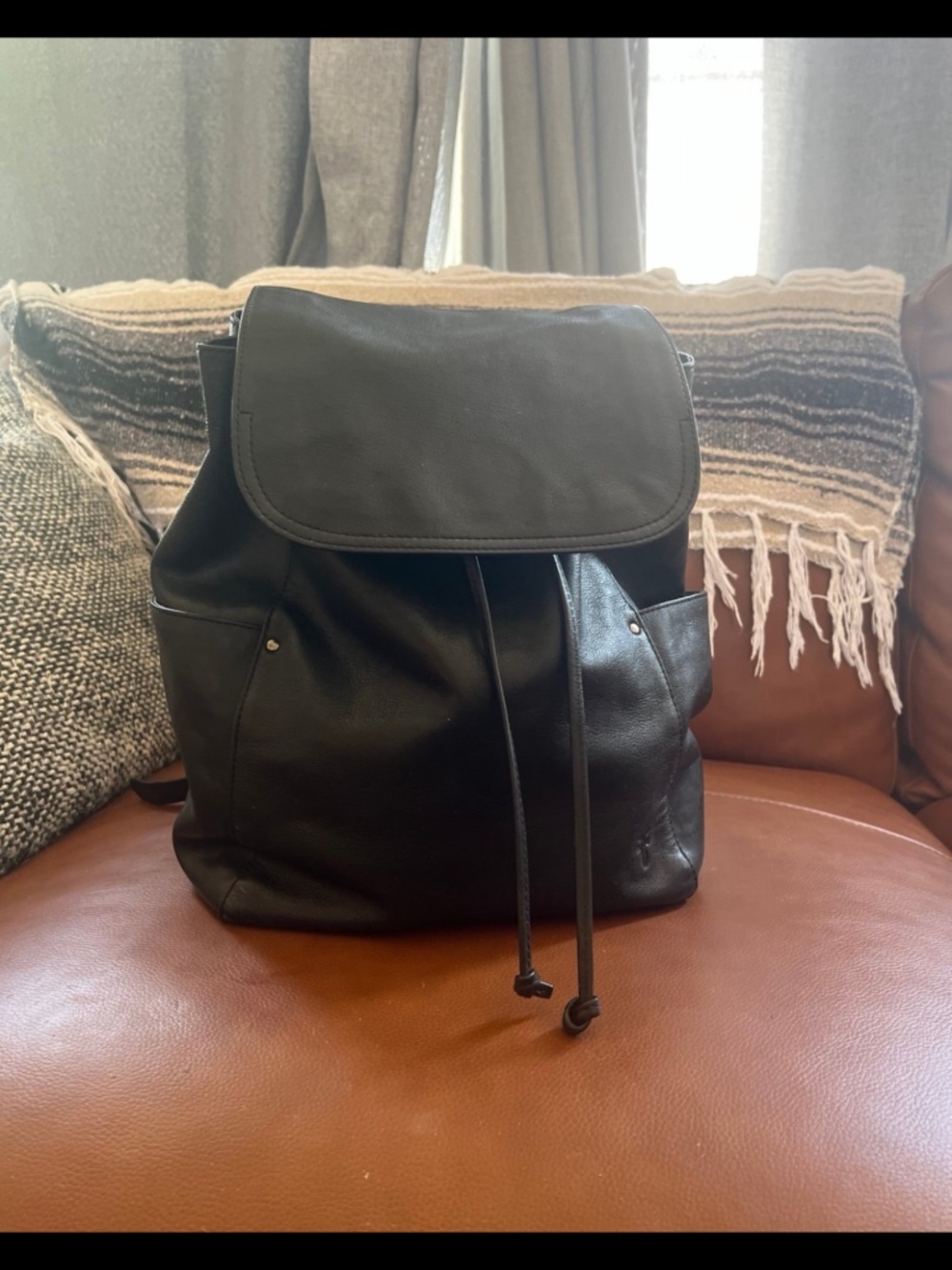 Frye OLIVIA Black Leather Backpack
